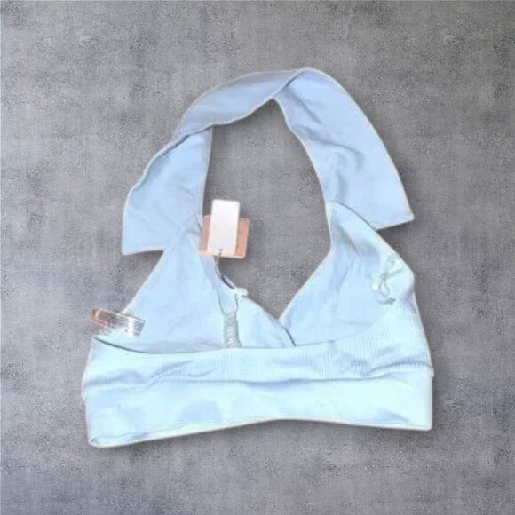 NWT Anwnd Collared Crop Top Baby Blue V-Neck - Picture 2 of 3